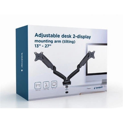 GEMBIRD Adjustable desk 2-display mounting arm, 17"-32", up to 9 kg