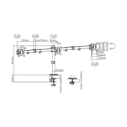 GEMBIRD Adjustable desk 3-display mounting arm (rotate, tilt, swivel), 17"-27", up to 7 kg